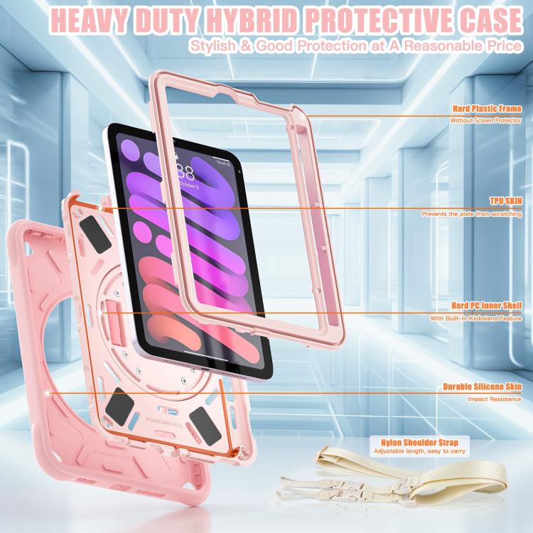 For iPad mini 2024 / mini 6 Rotation Holder Silicone Hybrid PC Tablet Case