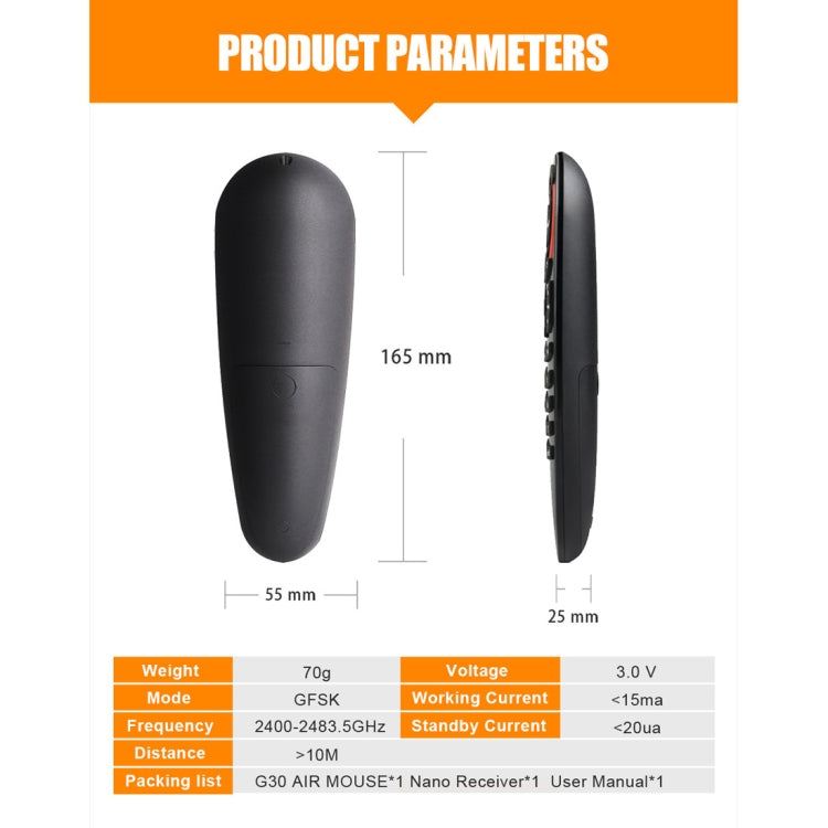 G30S 2.4GHz Fly Air Mouse Wireless Keyboard Remote Control for Android TV Box / PC, Support Intelligent Voice