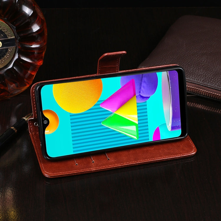For Samsung Galaxy M01 idewei Crazy Horse Texture Horizontal Flip Leather Case with Holder & Card Slots & Wallet
