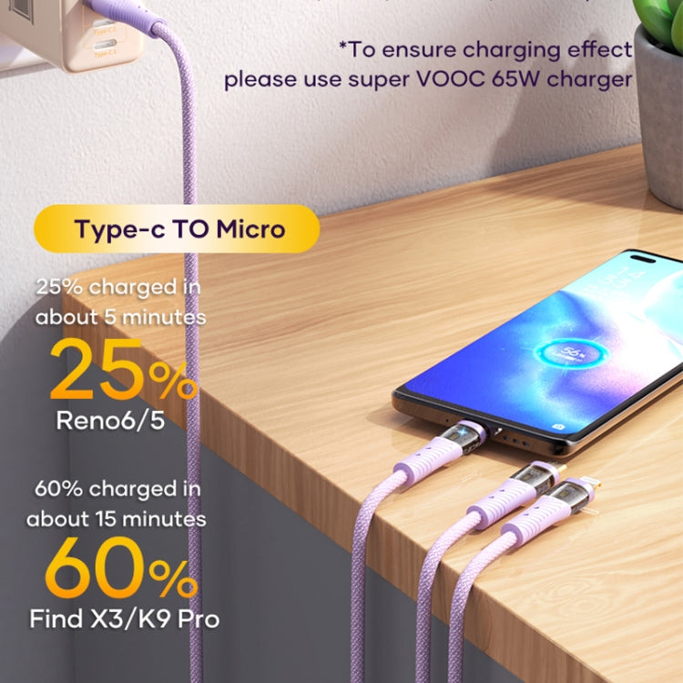 ROCK G20 1.5m 100W 3 in 1 USB-C / Type-C Fast Charging Data Cable