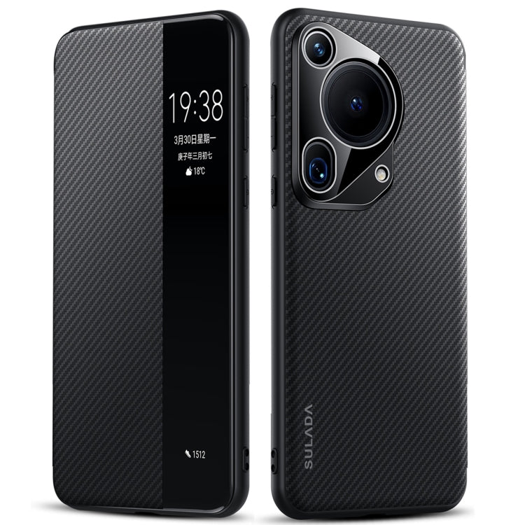 For Huawei Pura 70 Ultra SULADA Kevlar 600D Texture Smart Window Leather Phone Case