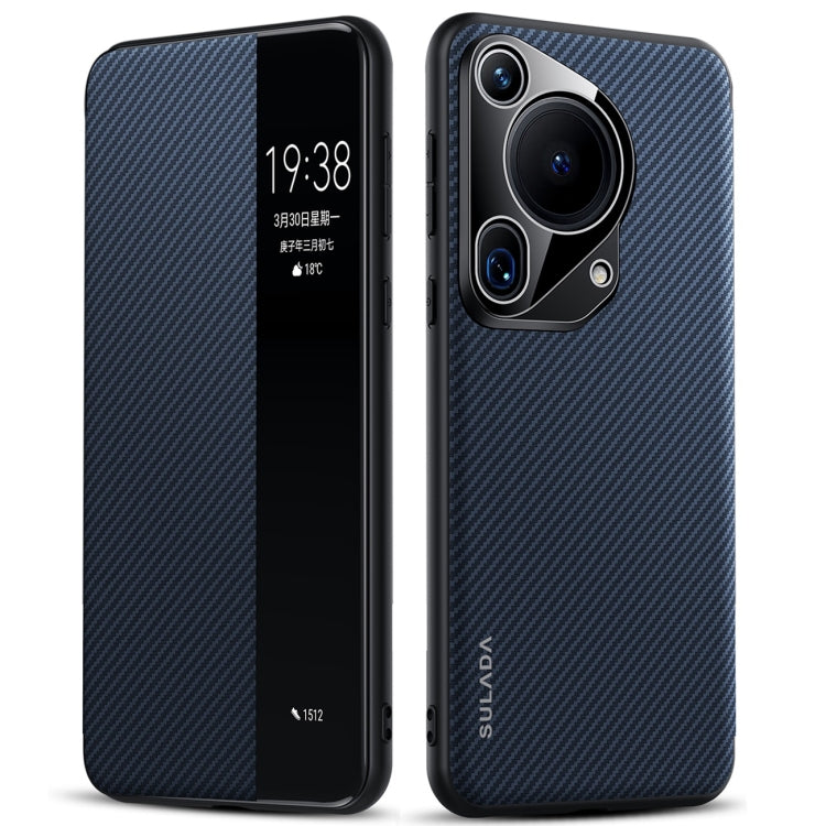 For Huawei Pura 70 Ultra SULADA Kevlar 600D Texture Smart Window Leather Phone Case