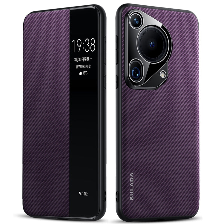 For Huawei Pura 70 Ultra SULADA Kevlar 600D Texture Smart Window Leather Phone Case