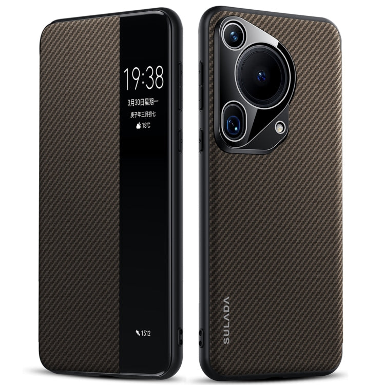 For Huawei Pura 70 Ultra SULADA Kevlar 600D Texture Smart Window Leather Phone Case