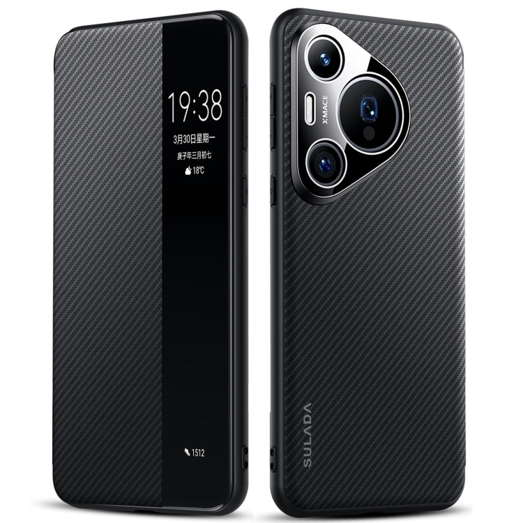 For Huawei Pura 70 Pro SULADA Kevlar 600D Texture Smart Window Leather Phone Case