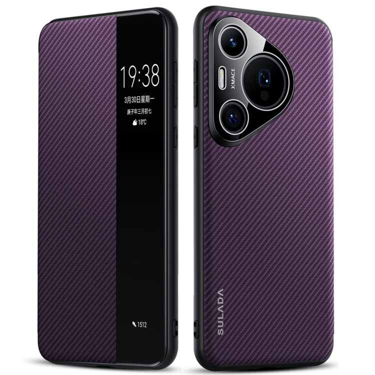 For Huawei Pura 70 Pro SULADA Kevlar 600D Texture Smart Window Leather Phone Case