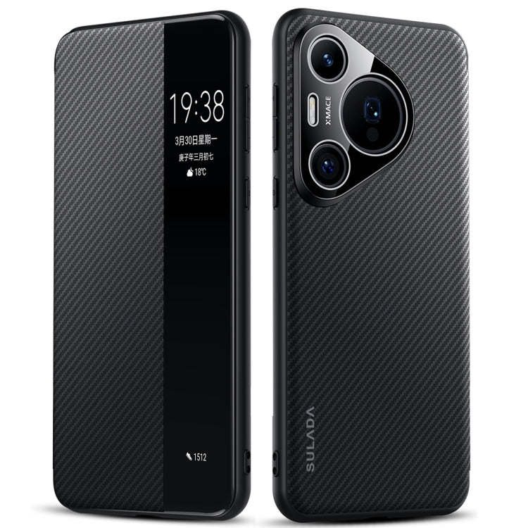 For Huawei Pura 70 SULADA Kevlar 600D Texture Smart Window Leather Phone Case