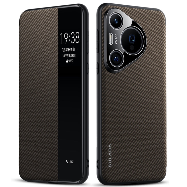 For Huawei Pura 70 SULADA Kevlar 600D Texture Smart Window Leather Phone Case