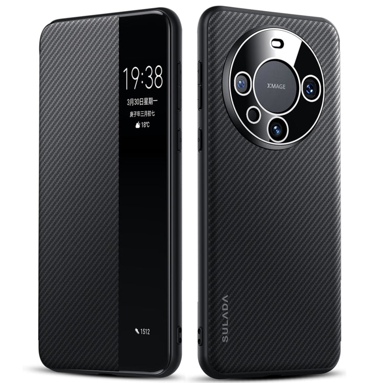 For Huawei Mate 60 Pro SULADA Kevlar 600D Texture Smart Window Leather Phone Case