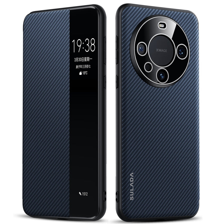For Huawei Mate 60 Pro SULADA Kevlar 600D Texture Smart Window Leather Phone Case