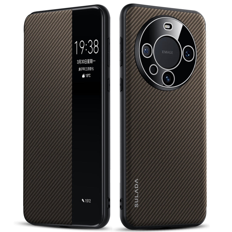 For Huawei Mate 60 Pro SULADA Kevlar 600D Texture Smart Window Leather Phone Case