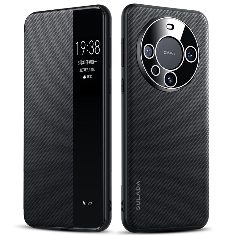 For Huawei Mate 60 SULADA Kevlar 600D Texture Smart Window Leather Phone Case