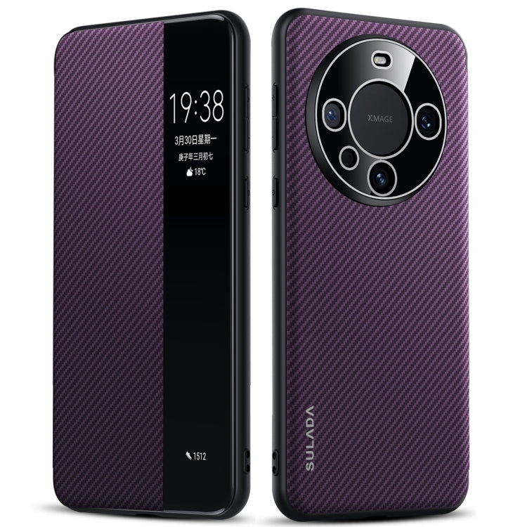 For Huawei Mate 60 SULADA Kevlar 600D Texture Smart Window Leather Phone Case