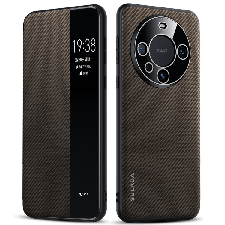 For Huawei Mate 60 SULADA Kevlar 600D Texture Smart Window Leather Phone Case