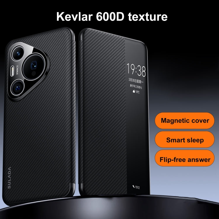 For Huawei Mate 60 SULADA Kevlar 600D Texture Smart Window Leather Phone Case