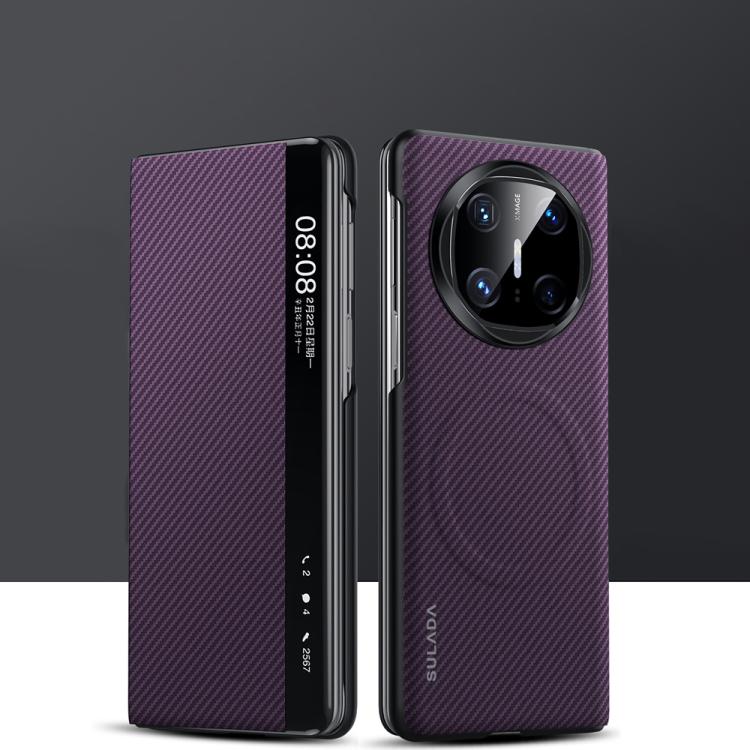 For Huawei Mate X6 SULADA Kevlar 600D Texture Smart Window Leather Phone Case