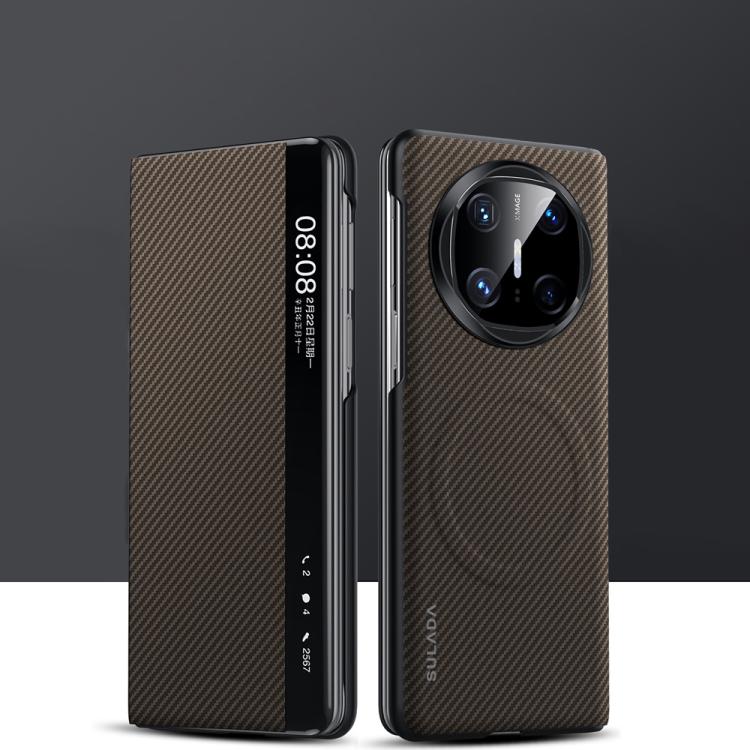 For Huawei Mate X6 SULADA Kevlar 600D Texture Smart Window Leather Phone Case