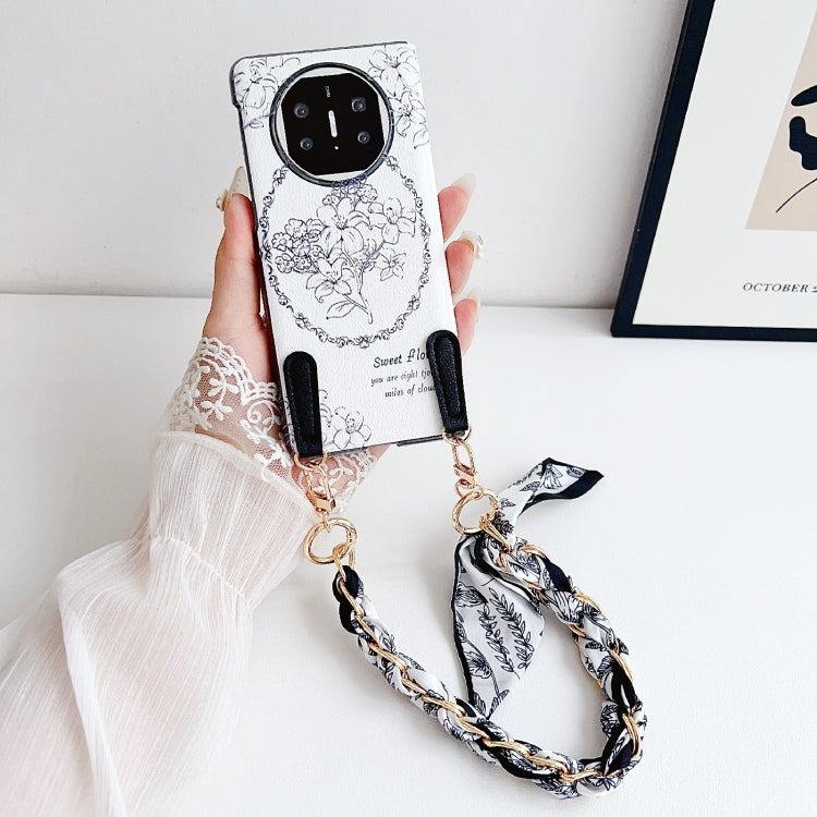 For Huawei Mate X5 / X2 Sketching Flowers Flip Leather Phone Case with Bracelet