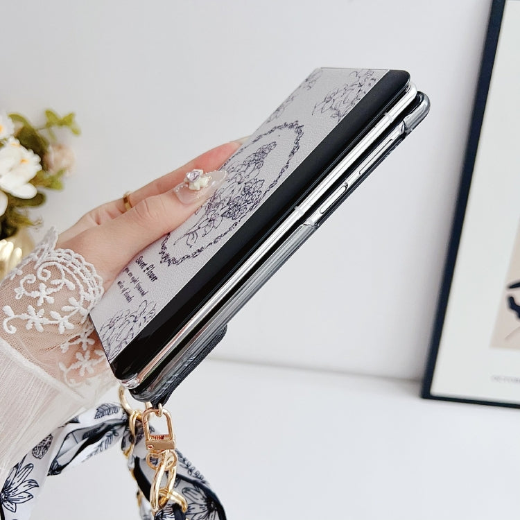 For Huawei Mate X5 / X2 Sketching Flowers Flip Leather Phone Case with Bracelet