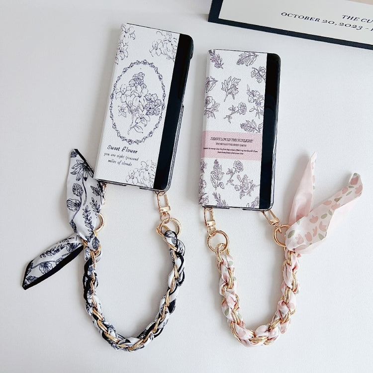 For Huawei Mate X5 / X2 Sketching Flowers Flip Leather Phone Case with Bracelet