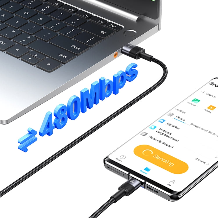 USAMS SJ718 3A USB to USB-C/Type-C Aluminum Alloy Data Cable, Length: 1.2m - Tarnish