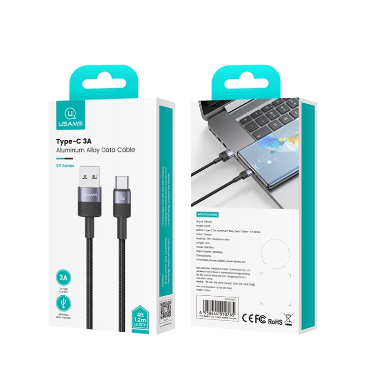 USAMS SJ718 3A USB to USB-C/Type-C Aluminum Alloy Data Cable, Length: 1.2m - Tarnish