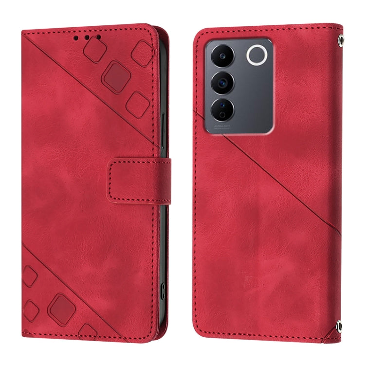 For vivo V27e 4G Global / T2 4G Global Skin Feel Embossed Leather Phone Case
