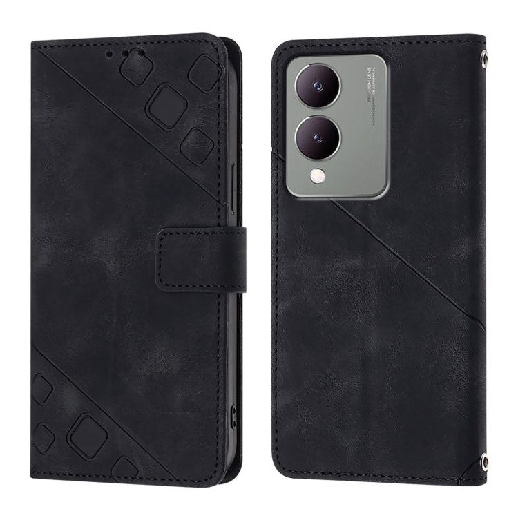 For vivo Y17s 4G Global / Y28 5G India Skin Feel Embossed Leather Phone Case
