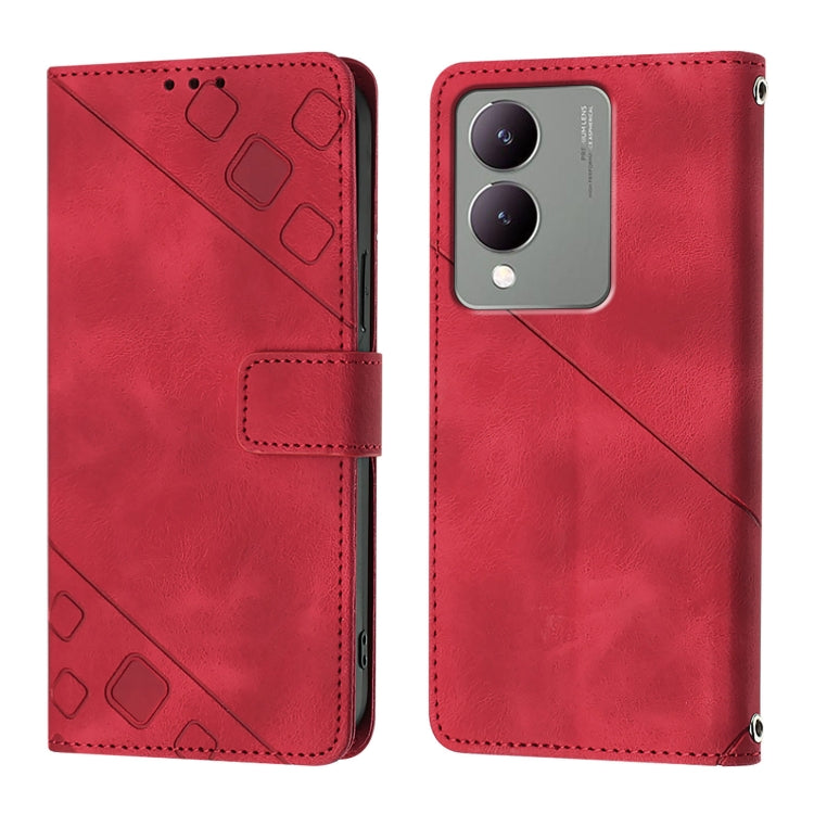 For vivo Y17s 4G Global / Y28 5G India Skin Feel Embossed Leather Phone Case