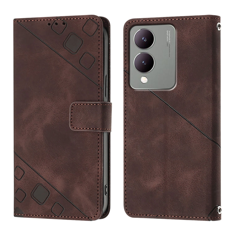 For vivo Y17s 4G Global / Y28 5G India Skin Feel Embossed Leather Phone Case