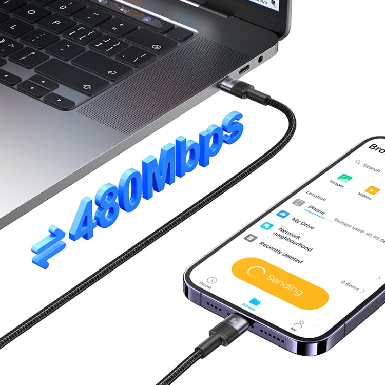 USAMS SJ729 30W USB-C/Type-C to 8 Pin Aluminum Alloy Data Cable, Length: 1.2m - Tarnish