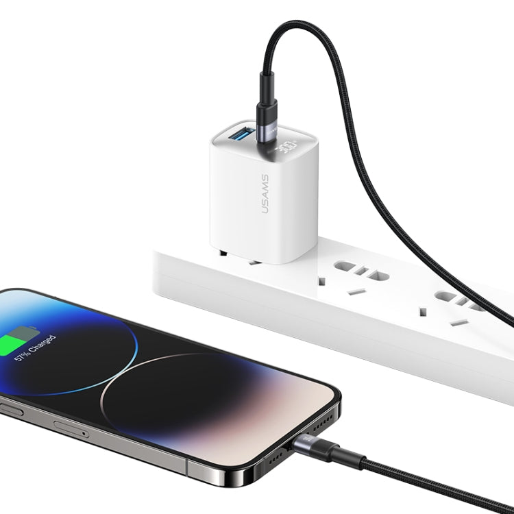 USAMS SJ729 30W USB-C/Type-C to 8 Pin Aluminum Alloy Data Cable, Length: 1.2m - Tarnish
