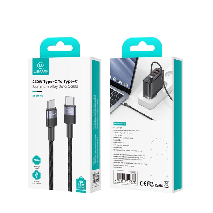 USAMS SJ727 240W USB-C / Type-C to USB-C / Type-C Aluminum Alloy Data Cable, Length: 1.2m - Tarnish