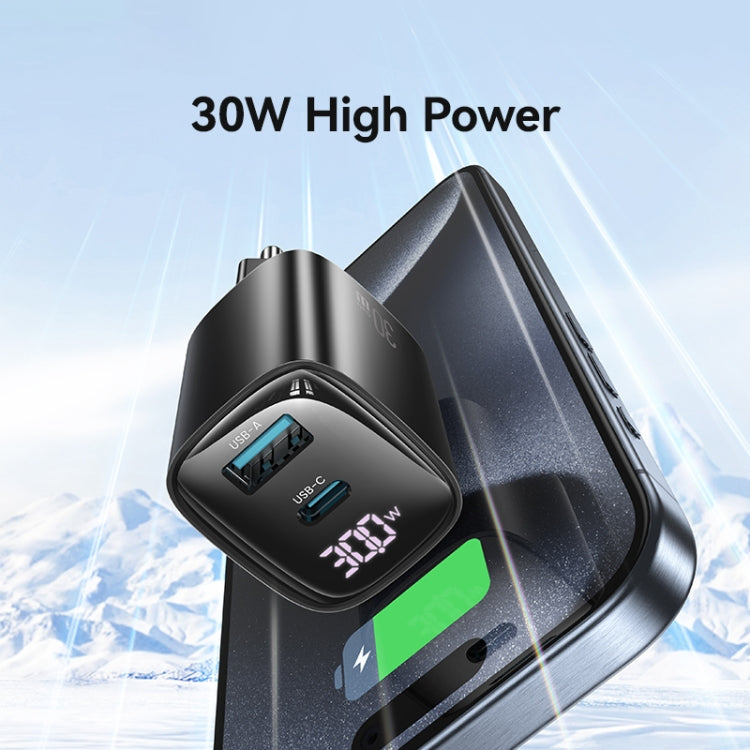 USAMS CC229 30W USB+USB-C / Type-C Dual Port GaN Digital Display Charger, Specifications: EU Plug
