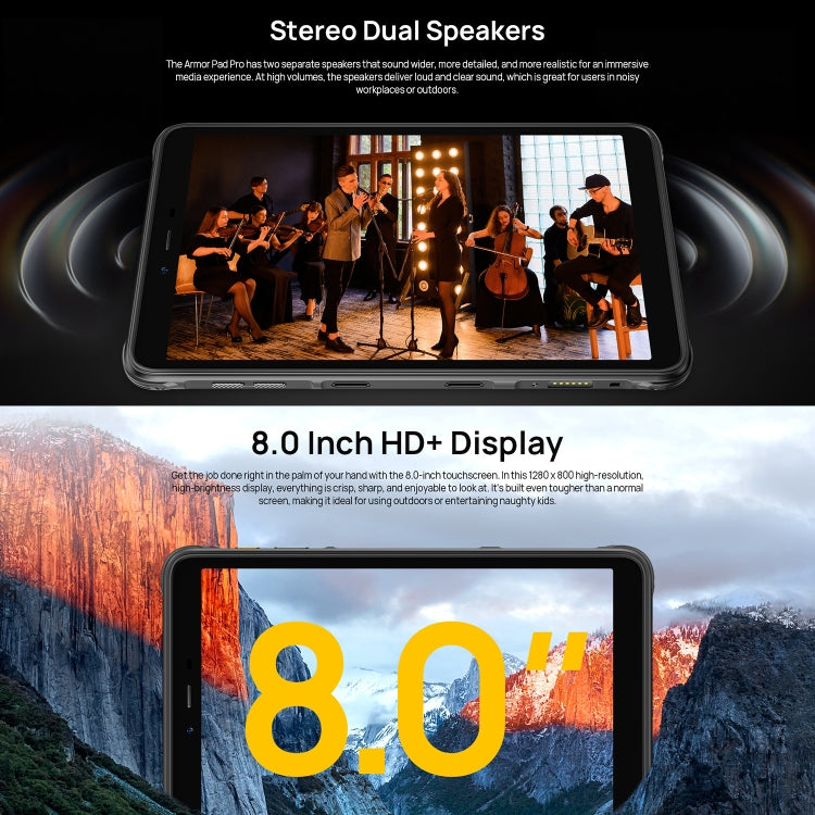 [HK Warehouse] Ulefone Armor Pad Pro Rugged Tablet PC, 8GB+128GB, 8 inch Android 13 MediaTek MT8788 Octa Core 4G Network, EU Plug - Black