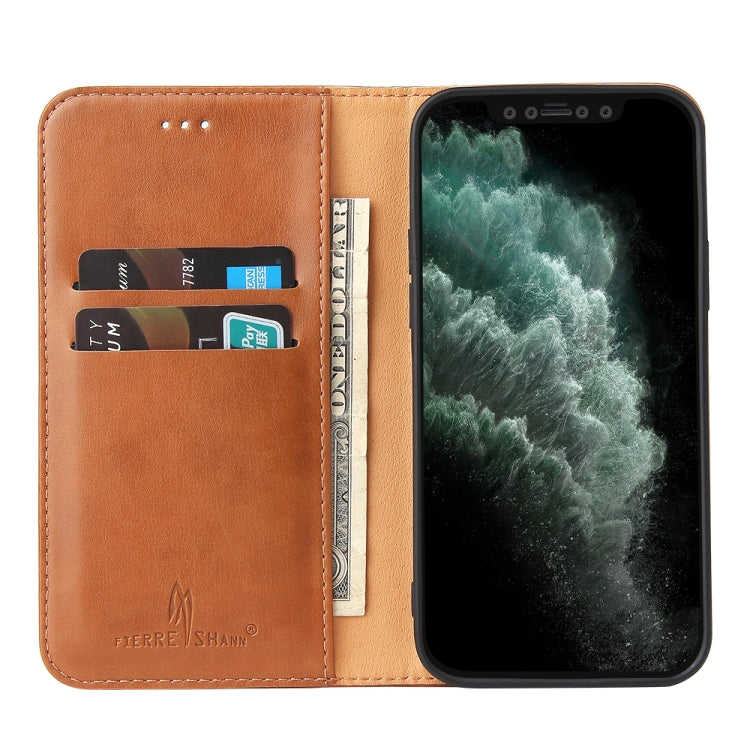 For iPhone 12 Pro Max Fierre Shann PU Genuine Leather Texture Horizontal Flip Leather Case with Holder & Card Slots & Wallet