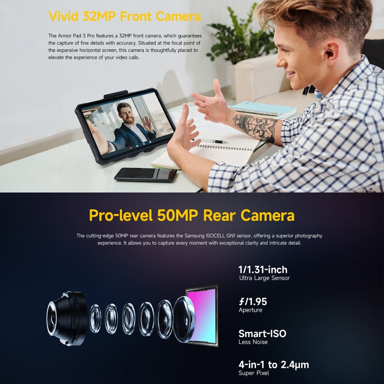 [HK Warehouse] Ulefone Armor Pad 3 Pro Rugged Tablet PC, 8GB+256GB, 10.36 inch Android 13 MediaTek MT8788 Octa Core 4G Network, EU Plug - Black