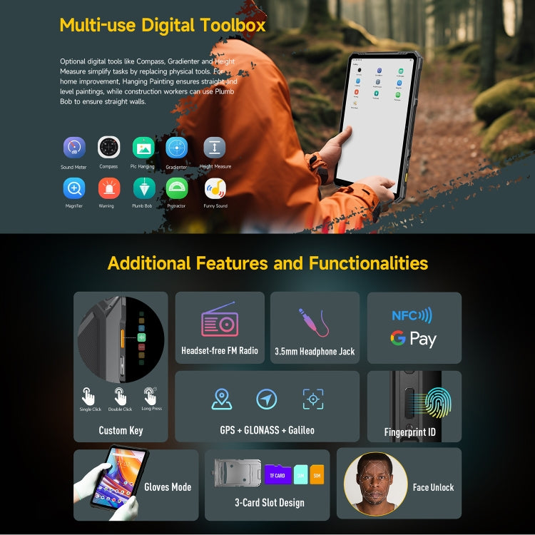 [HK Warehouse] Ulefone Armor Pad 3 Pro Rugged Tablet PC, 8GB+256GB, 10.36 inch Android 13 MediaTek MT8788 Octa Core 4G Network, EU Plug - Black