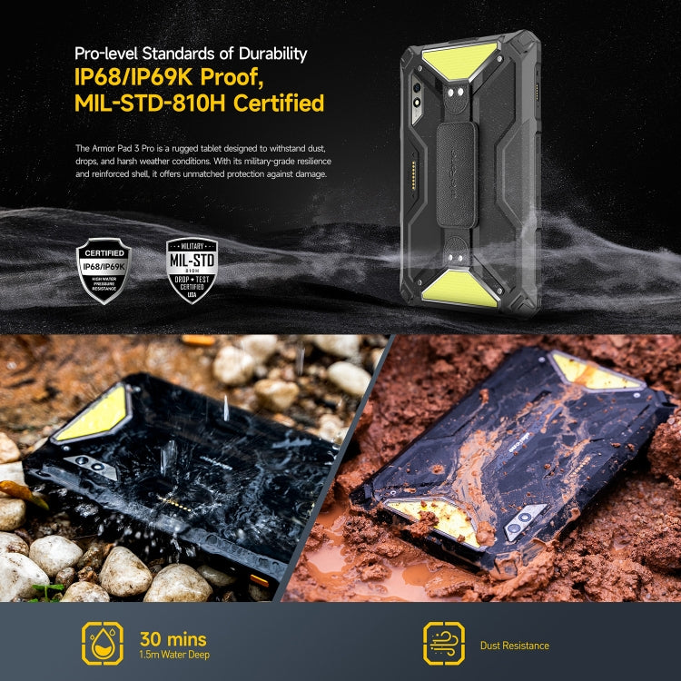 [HK Warehouse] Ulefone Armor Pad 3 Pro Rugged Tablet PC, 8GB+256GB, 10.36 inch Android 13 MediaTek MT8788 Octa Core 4G Network, EU Plug - Black