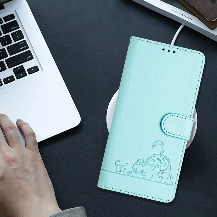 For Samsung Galaxy S20 FE 4G Cat Rat Embossed Pattern RFID PU Phone Case with Wrist Strap