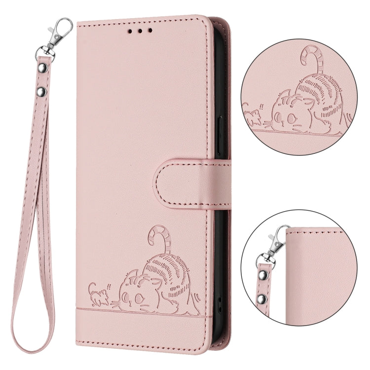 For Samsung Galax S21 Ultra Cat Rat Embossed Pattern RFID PU Phone Case with Wrist Strap