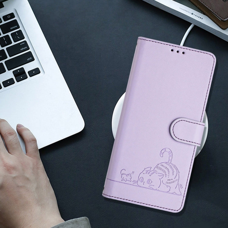 For Xiaomi POCO M6 Pro 5G Cat Rat Embossed Pattern RFID PU Phone Case with Wrist Strap