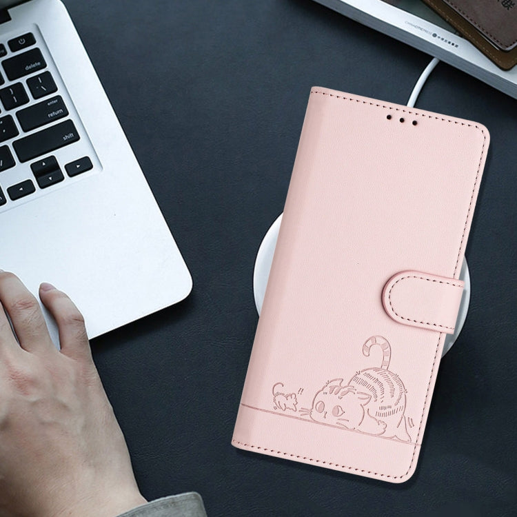 For Xiaomi Redmi Note 12 Explorer Cat Rat Embossed Pattern RFID PU Phone Case with Wrist Strap