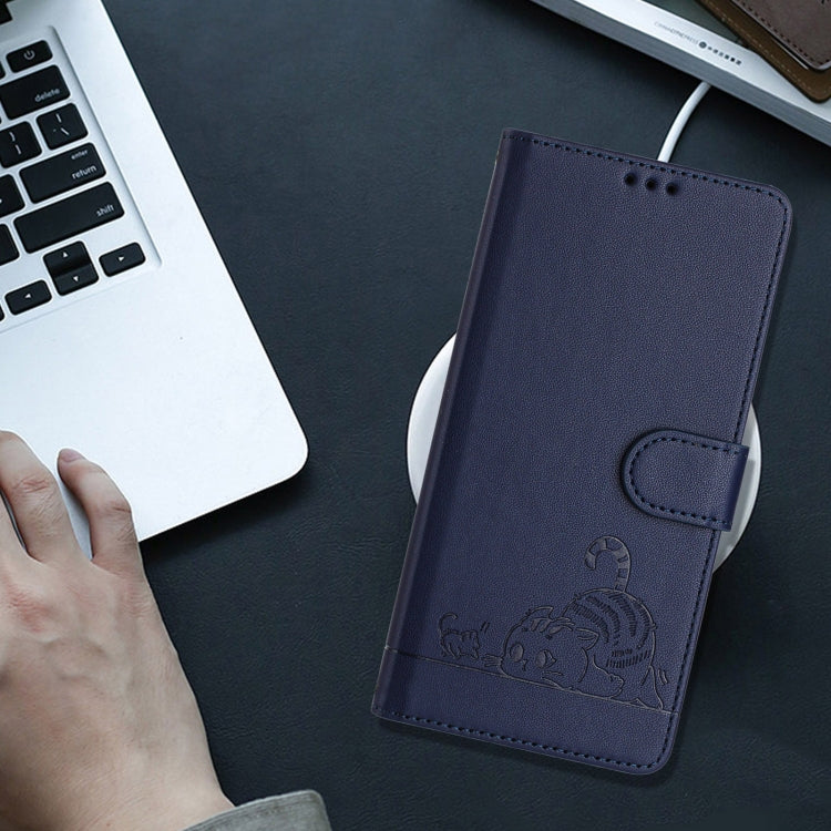 For Xiaomi POCO M6 Pro 4G Cat Rat Embossed Pattern RFID PU Phone Case with Wrist Strap