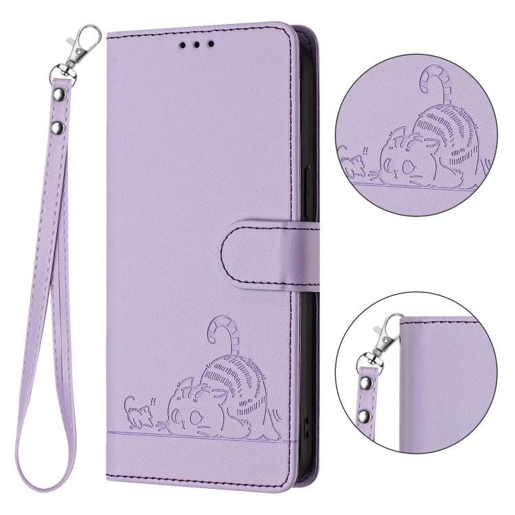 For Xiaomi 12S Ultra Cat Rat Embossed Pattern RFID PU Phone Case with Wrist Strap