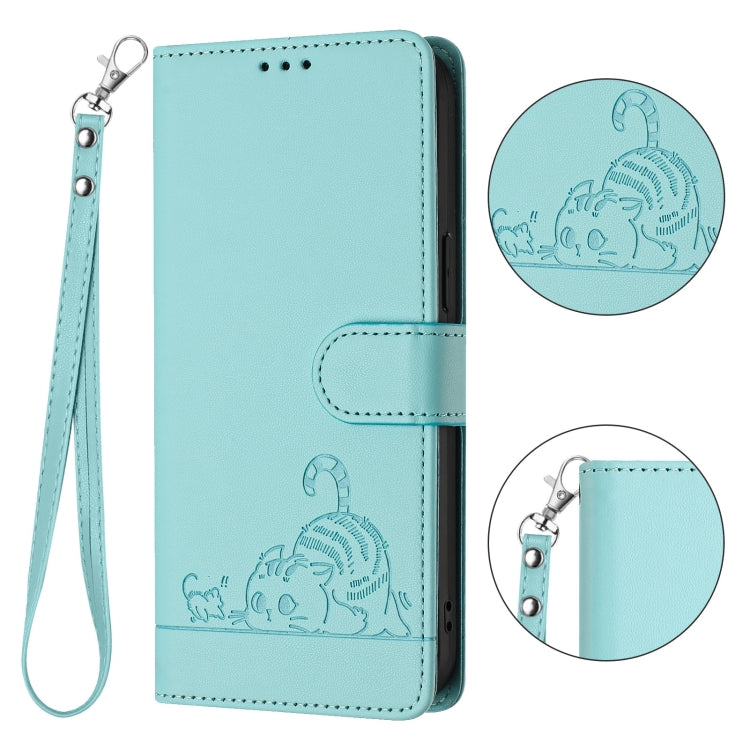 For Xiaomi 14 Ultra 5G Global Cat Rat Embossed Pattern RFID PU Phone Case with Wrist Strap