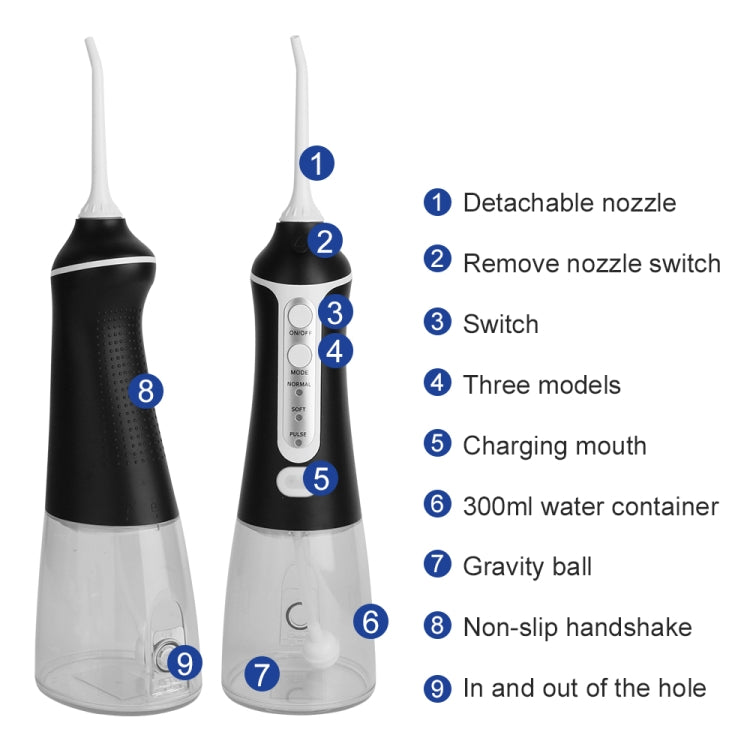 Portable Water Flosser Teeth Cleaner IPX8 Waterproof Electric Oral Irrigator, Capacity: 300ml(Black)