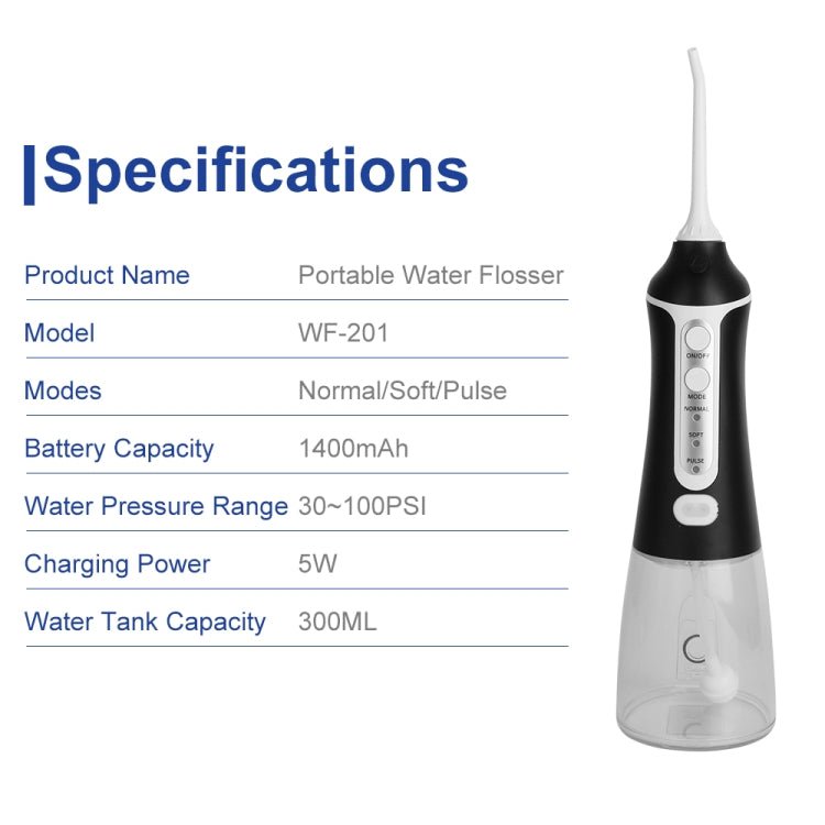 Portable Water Flosser Teeth Cleaner IPX8 Waterproof Electric Oral Irrigator, Capacity: 300ml(Black)