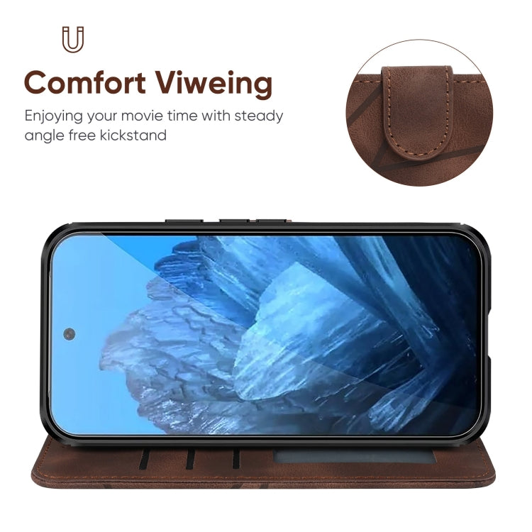 For Google Pixel 9 Pro XL Skin Feel Geometric Lines Leather Phone Case