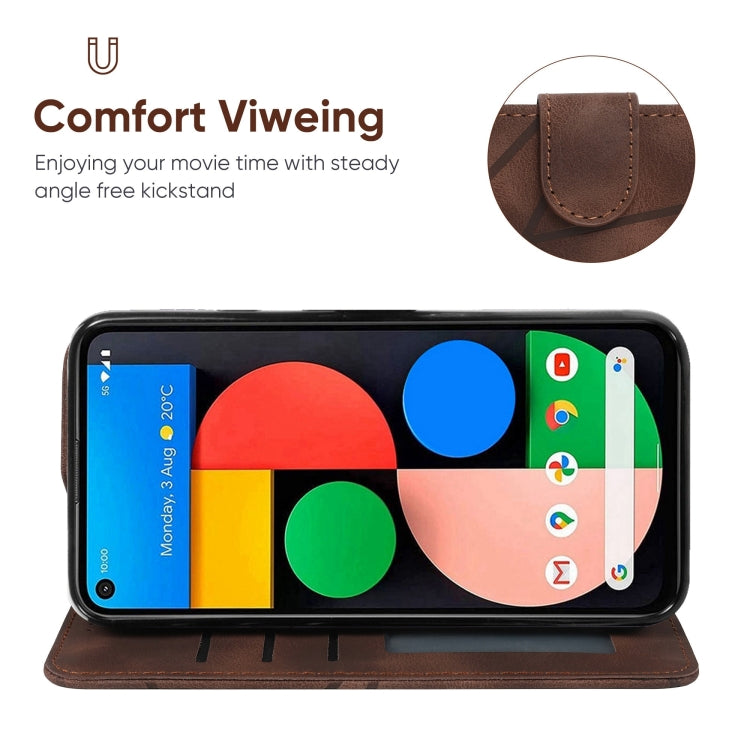 For Google Pixel 5a Skin Feel Geometric Lines Leather Phone Case